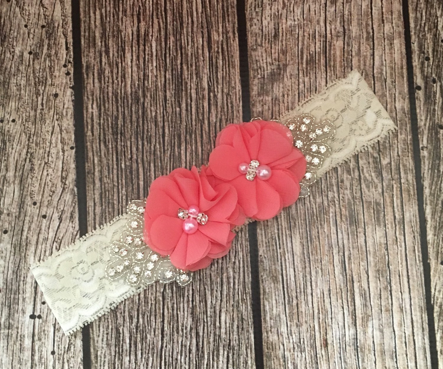 Coral headband rhinestone headband flower girl headband | Etsy