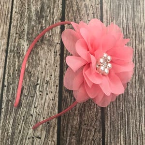 Coral headband, flower girl headband, flower girl, wedding headband, hard headband, child headband