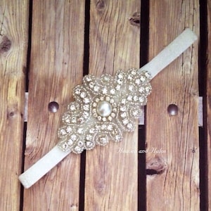 Flower girl headband, Rhinestone headband, white headband,  wedding headband, dressy headband, formal headband, halo, baby headband,