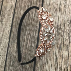 Rose gold headband, Rhinestone headband, black headband, flower girl headband, wedding headband, dressy headband, formal headband, halo,
