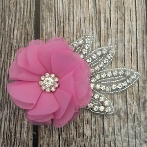 Pink hair clip, rhinestone hair clip, flower girl hair clip, wedding hair clip, hair clip, bling clip, rhinestone clip, flower girl clip