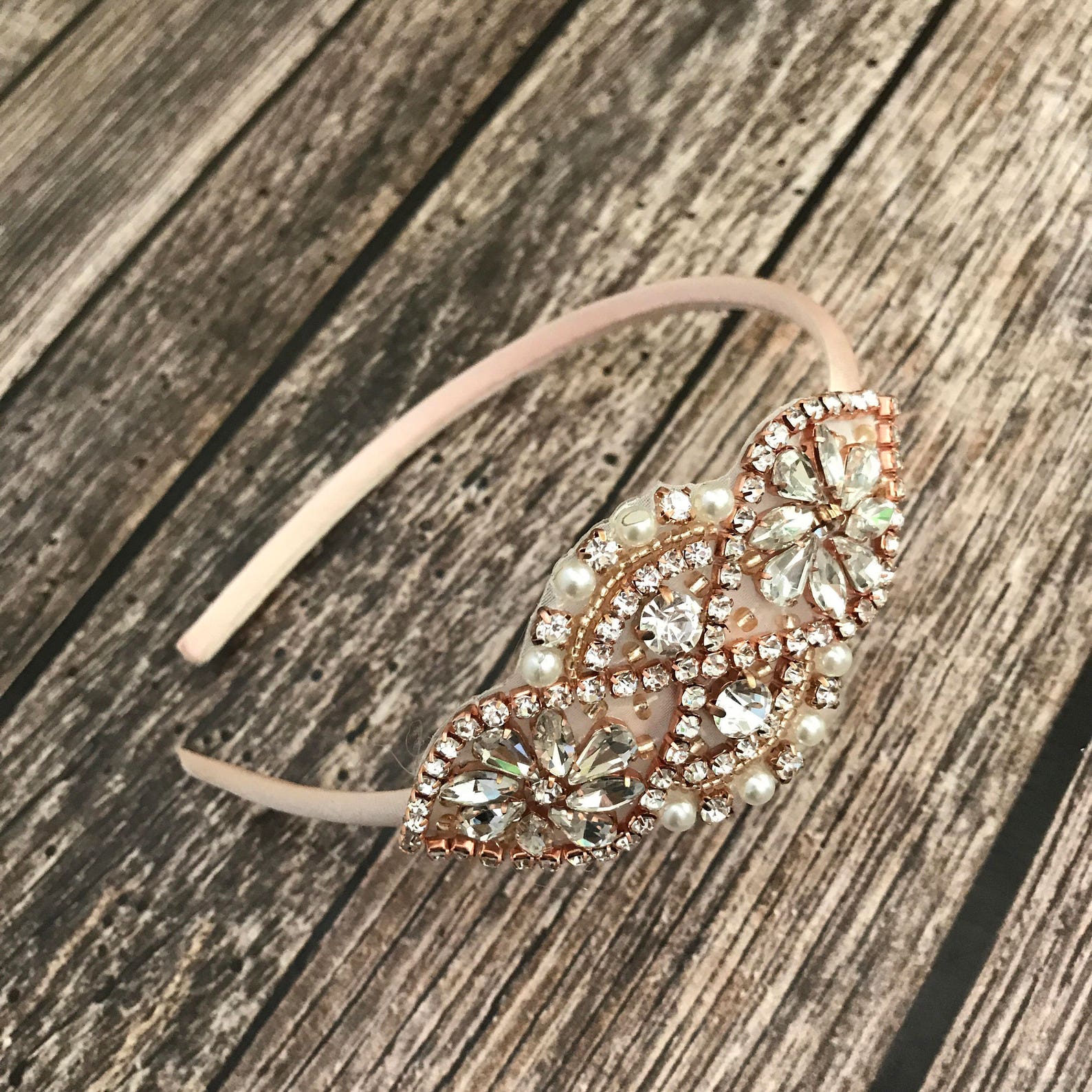 Flower Girl Headband Rose Gold Headband Rhinestone Headband Etsy
