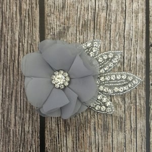 Grey hair clip, rhinestone hair clip, flower girl hair clip, wedding hair clip, hair clip, bling clip, rhinestone clip, flower girl clip,