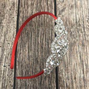 Rhinestone headband, red headband, flower girl headband, wedding headband, dressy headband, formal headband, halo, baby headband,