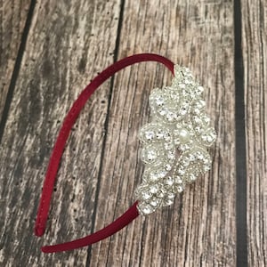 Rhinestone headband, dark red headband, flower girl headband, wedding headband, dressy headband, formal headband, halo, baby headband,