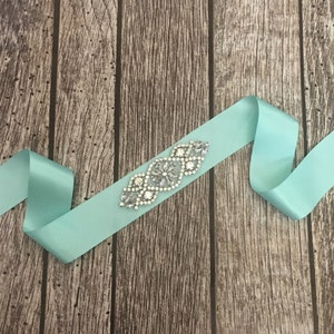 Aqua sash, Flower girl sash, childrens sash, wedding sash, rhinestone sash, dress sash