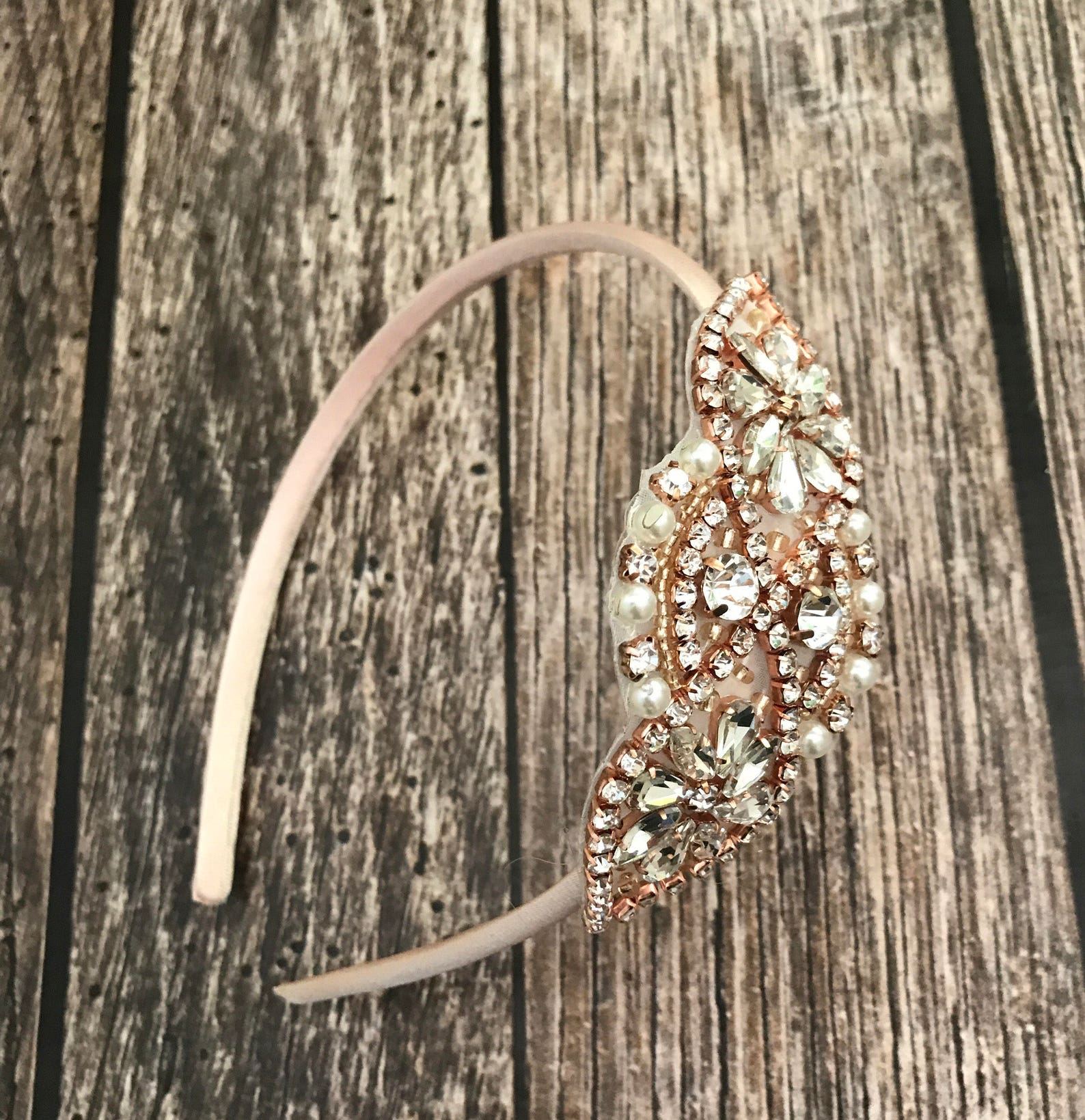 Flower Girl Headband Rose Gold Headband Rhinestone Headband Etsy