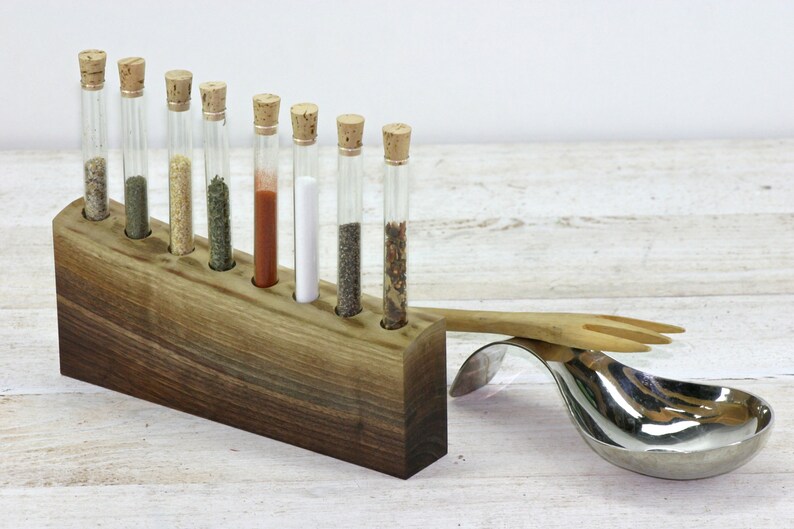 Rustic Wooden Test Tube Spice Rack Salvaged Black Walnut Live Etsy