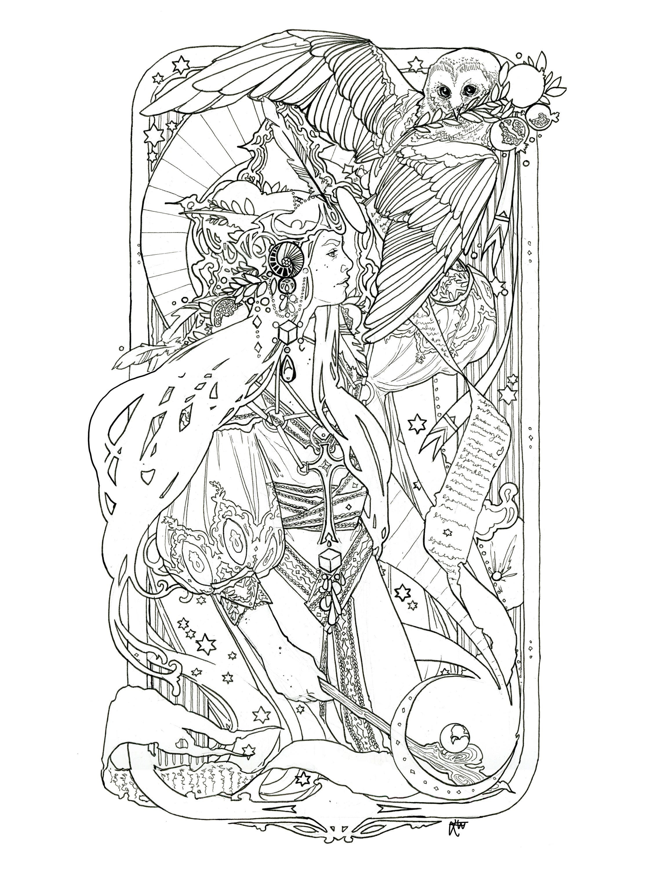 Download High Priestess & The Star Coloring Pages | Etsy