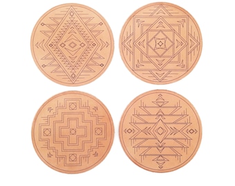 Porta-copos de couro Southwestern / Conjunto de 4 / Feito à mão em Portland, Oregon