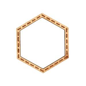 May include: A wooden hexagonal embroidery hoop with a stitched border.