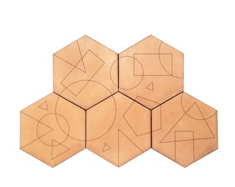 Porta-copos de couro abstrato / Conjunto de porta-copos geométrico / Feito à mão em Portland, Oregon / Fabricado nos EUA
