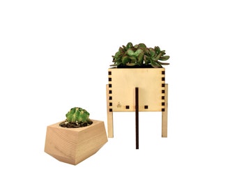 Plantador e suporte de madeira, caixa de plantador minimalista e suporte para plantas, plantador de suculentas, feito à mão em Portland, Oregon