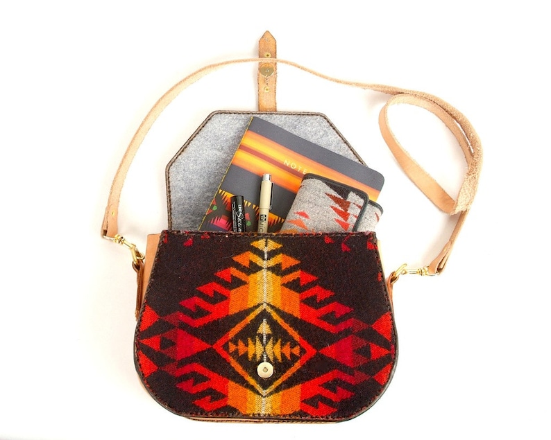 Wool Lined Saddlebag Cross Body Handcrafted in Portland Bless Leather Day Purse Hand stitched Oregon