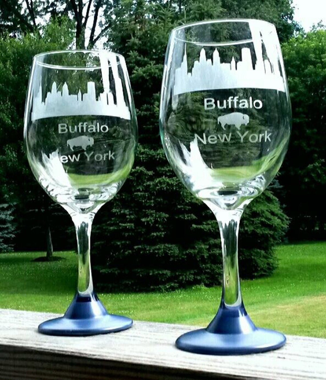 Hand Etched Buffalo NY Skyline Wine Glasses Etsy