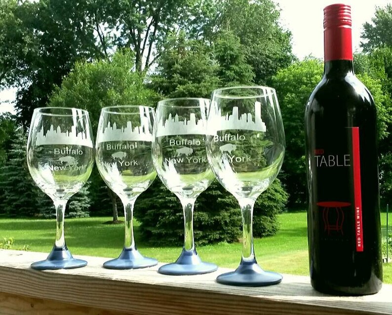 Hand Etched Buffalo NY Skyline Wine Glasses Etsy