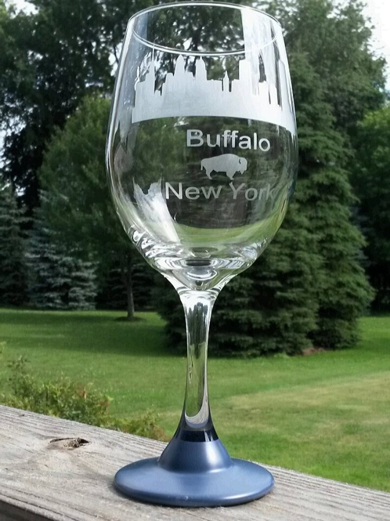 Hand Etched Buffalo NY Skyline Wine Glasses Etsy