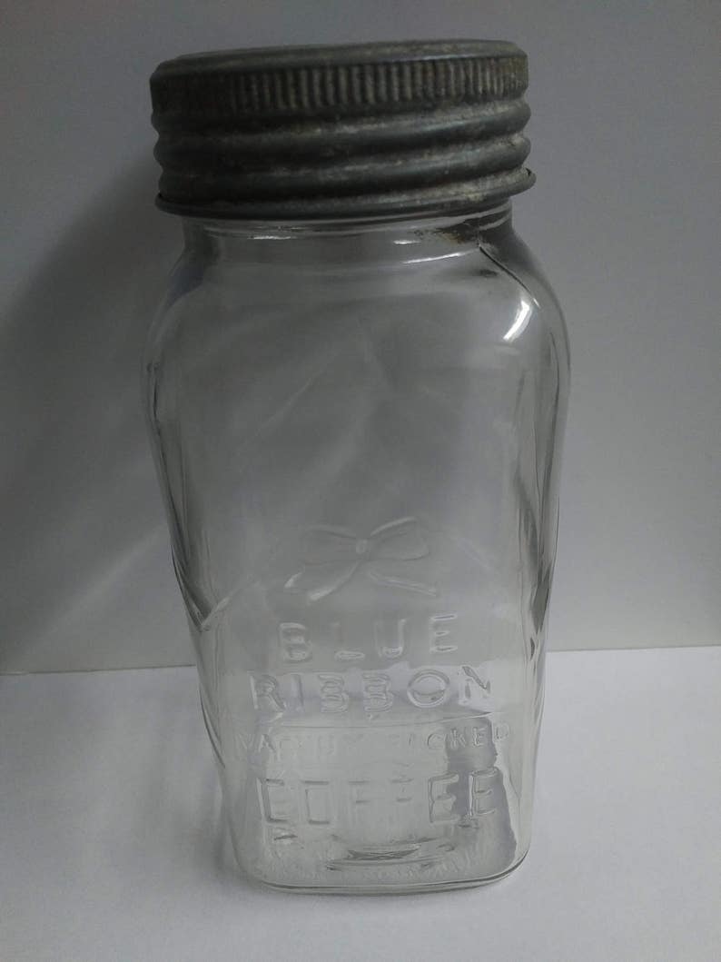 Vintage Blue Ribbon Vacuum Packed Coffee jar Etsy