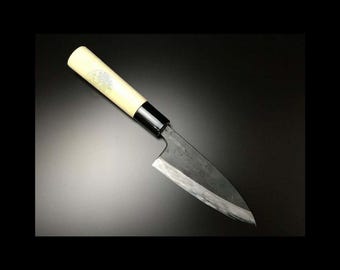 Japanese Chef Knife Aritsugu Black Deba 90 mm 3.5" White Steel Personalized Name Gift