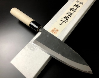 Japanese Chef Knife Aritsugu Black Deba 180 mm 7" White Steel Kitchen Knife Personalized Name