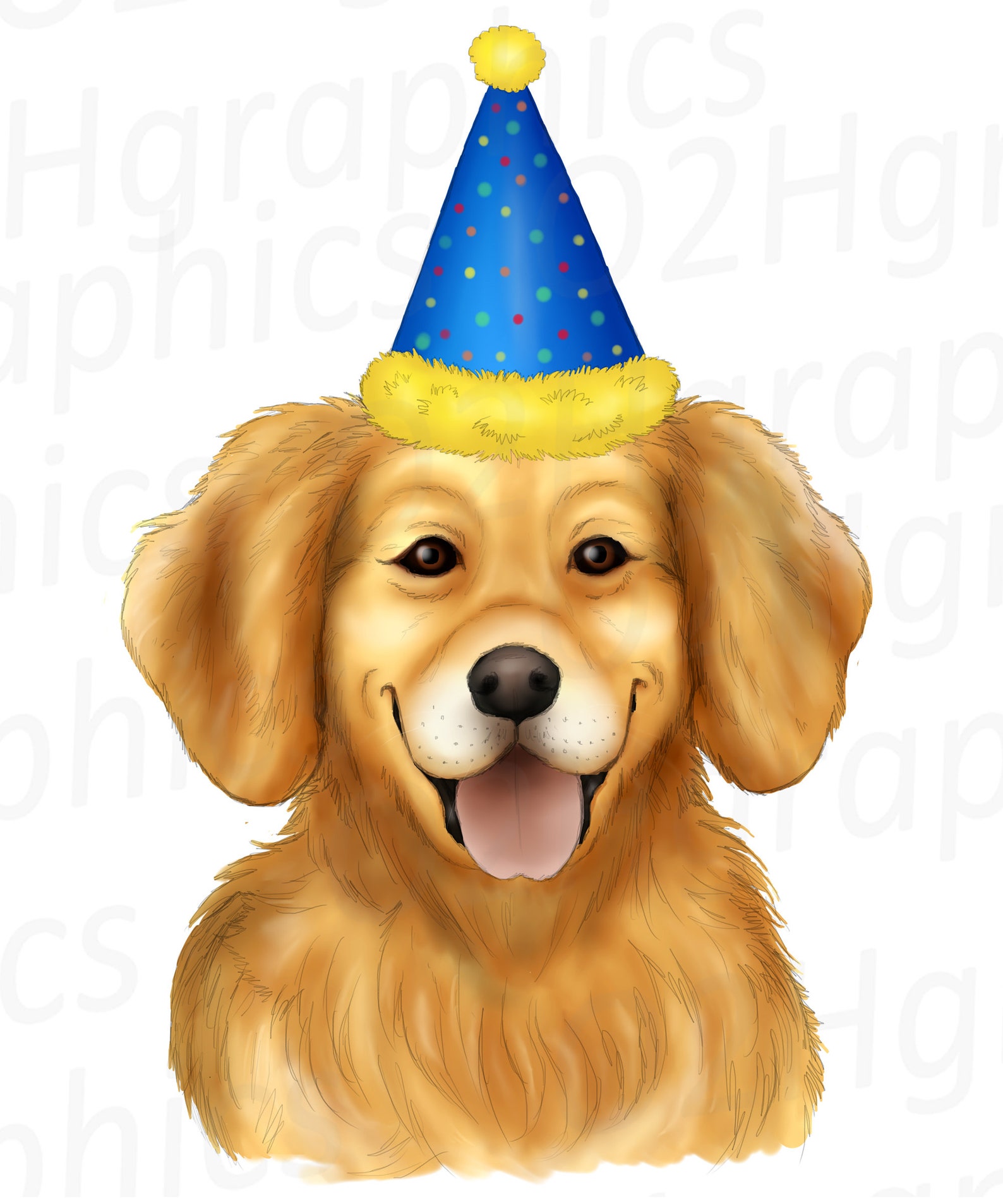 Birthday Golden Retriever Clipart, Sublimation Design, Watercolor