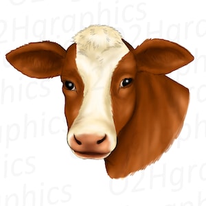 Brown Cow Clipart, Sublimation Design, Watercolor Drawing, Farm Animal Clipart, Cow Lover, Cow Graphic, PNG, JPEG. SVG. Digital Download