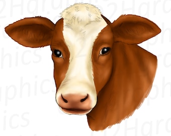 Brown Cow Clipart, Sublimation Design, Watercolor Drawing, Farm Animal Clipart, Cow Lover, Cow Graphic, PNG, JPEG. SVG. Digital Download