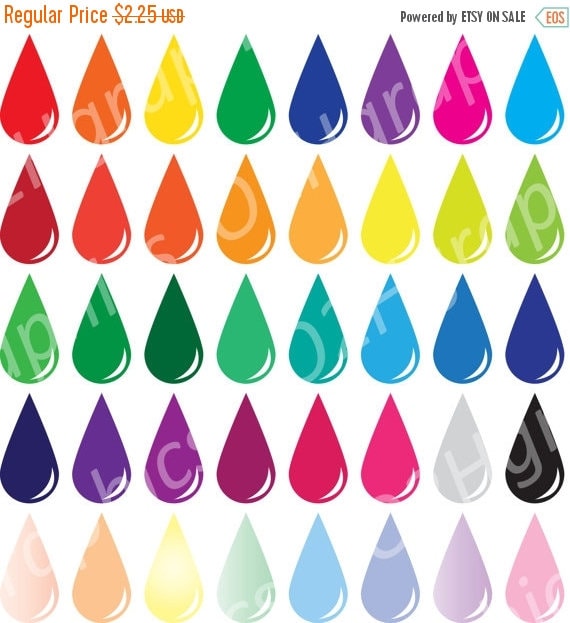 Rain Drop Clipart, Water Drop Clip Art, Vector Clipart, Digital Scrapbooking, Graphic Artwork, PNG & Jpeg, Digital Download, Co