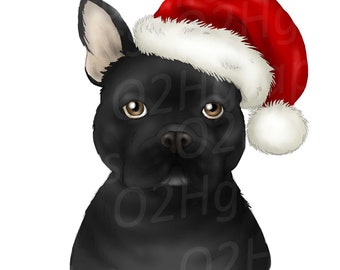 Christmas Black French Bulldog Clipart, Sublimation Design, Watercolor Drawing, Dog Lover, Dog Graphic, PNG, JPEG, SVG, Digital Download