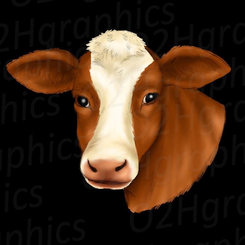 Brown Cow Clipart, Sublimation Design, Watercolor Drawing, Farm Animal Clipart, Cow Lover, Cow Graphic, PNG, JPEG. SVG. Digital Download image 2