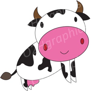 Black Cow Clipart, Cute Cow Clipart, Cartoon Cow, Farm Animal Clipart, Cow Lover Clipart, PNG, JPEG, SVG, Digital Download, Commercial Use