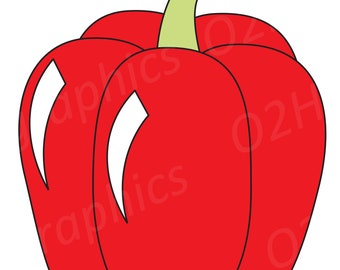 Red Bell Pepper Clipart, Vegetable Clipart, Vector Clipart, Instant Digital Download, PNG, JPEG, SVG, For personal and commercial use.