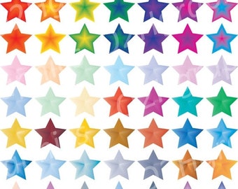 Multi Colored Stars Clipart, 3D Clip Art, Vector Clipart, Digital Scrapbooking, Graphic Artwork, Png & Jpeg, Digital Clipart, C