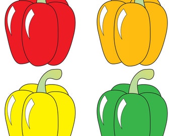 Colorful Bell Pepper Clipart, Vegetable Clipart, Vector Clipart, Instant Digital Download, PNG, JPEG, SVG, For personal and commercial use.