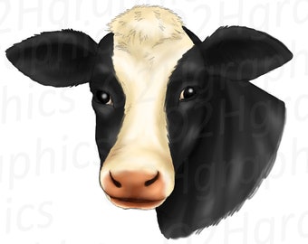 Black Cow Clipart, Sublimation Design, Watercolor Drawing, Farm Animal Clipart, Cow Lover Clipart, PNG, JPEG, SVG, Digital Download