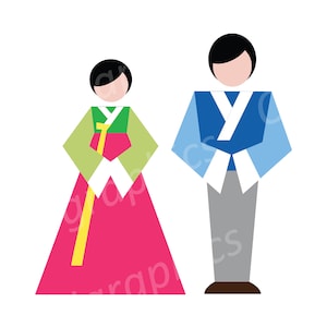 Korean Traditional Hanbok Clipart, Clothes Clipart, Vector Clipart, Digital Scrapbooking, Graphic Artwork, PNG, Jpeg, SVG