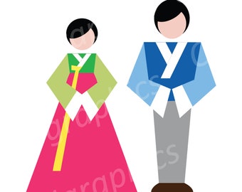 Korean Traditional Hanbok Clipart, Clothes Clipart, Vector Clipart, Digital Scrapbooking, Graphic Artwork, PNG, Jpeg, SVG