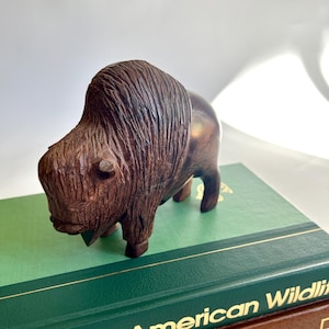 Vintage Hand-Carved Ironwood Buffalo – Rustic Wood Sculptures – Beautiful Display Piece – Good Vintage Condition