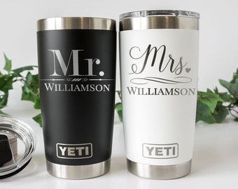 Personalized Mr and Mrs Wedding Tumbler, Engraved Yeti or Polar Camel