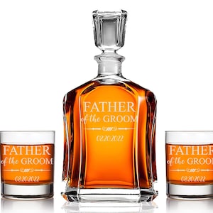 Whiskey Glass, Decanter Set, Father of the Groom, Father of the Bride, Rocks Glasses, Scotch Glasses