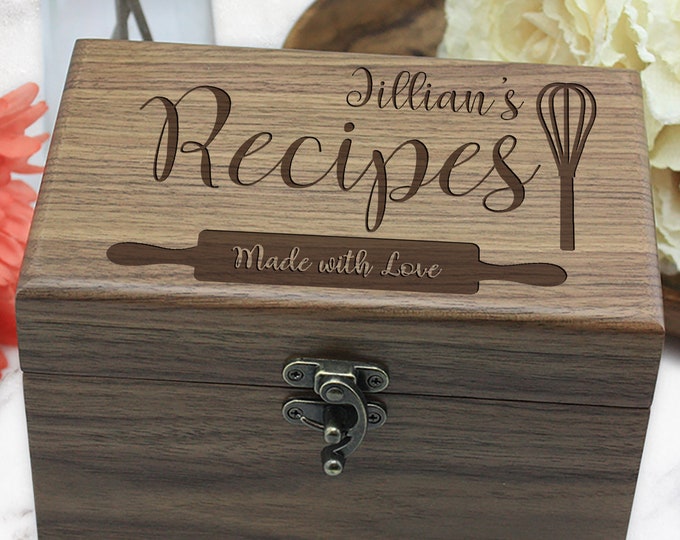 Personalized Custom Engraved Recipe Box, Mothers Day Gift