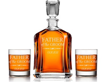 Whiskey Glass, Decanter Set, Father of the Groom, Father of the Bride, Rocks Glasses, Scotch Glasses