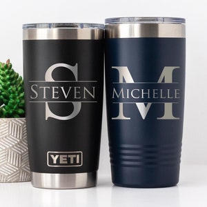 Laser Engraved Split‑Letter Monogram Tumbler – Personalized Yeti or Polar Camel Mug