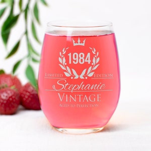 1984 Birthday, 40th Birthday Gift, Birthday Wine Glass, Birthday Gift for Her, SWG112