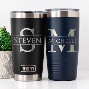 Birthday Gift Personalized Split‑Letter Monogram Tumbler, Engraved YETI or Polar Camel