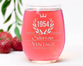 70th Birthday Wine Glass: Personalized 1956 Engraved Gift