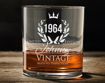 60th Birthday Gift, 1964 Birthday, Birthday Whiskey Glass, WG130