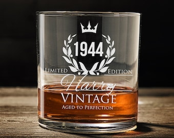 80th Birthday Gift, 1944 Birthday, Birthday Whiskey Glass, WG130