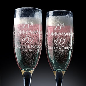 Set of 2, 25th Anniversary Toasting Flutes, Anniversary Gift, Champagne Glasses, Champagne Flutes PCG120