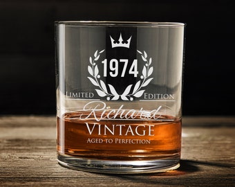 50th Birthday Gift, Birthday Gift, Established Birthday, 50th Birthday, Whiskey Glass, Birthday Gift for Him WG130